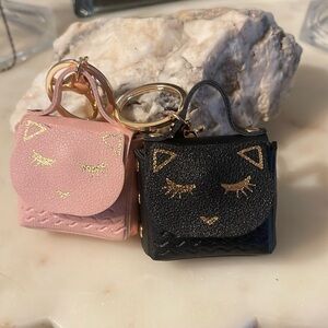 Tiny Cat Coin Purse Keychain (Pink,Black)